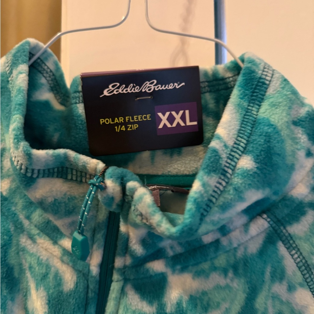 Eddie Bauer Teal and White Polar Fleece 1/4 Zip - Picture 3 of 3